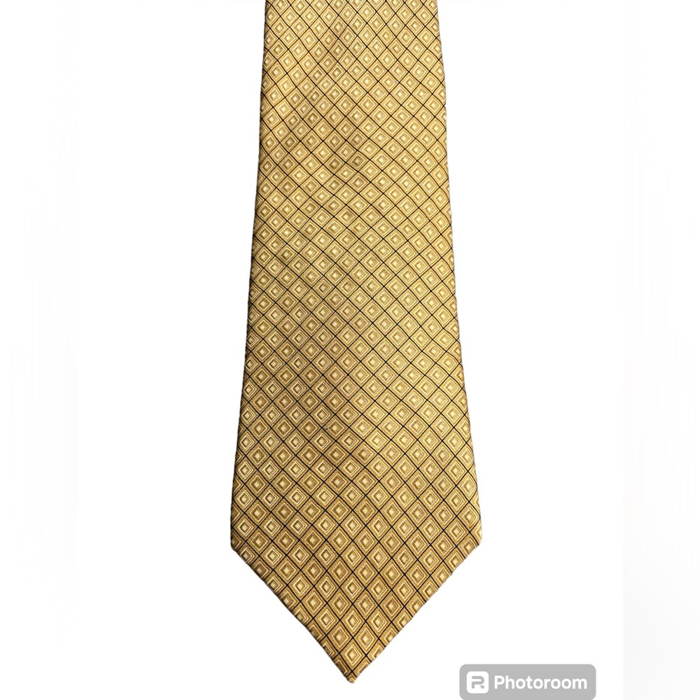 VIA EUROPA Men's Tie Yellow/Black 100% Silk